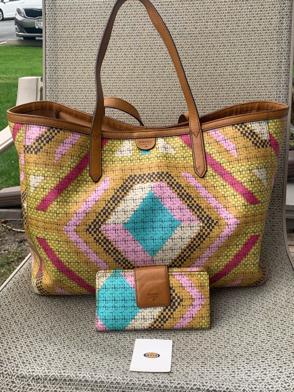 Fossil Multicolor Woven Tote Bag with Wallet